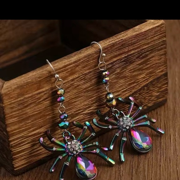COPY - Halloween spider earrings all Crystal - Picture 2 of 5